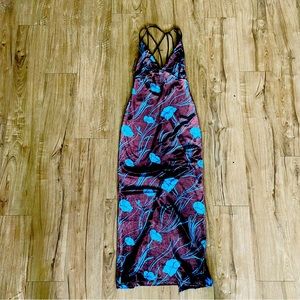 Urban Outfitters Ecote Mid Length form fitted Velvet Dress with Floral Pattern